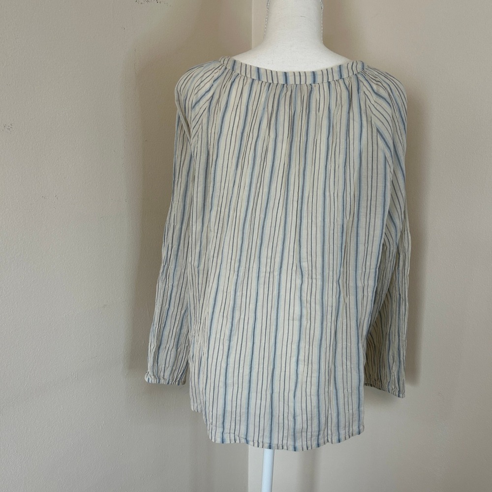 Lucky Brand Cotton Cream Striped Crinkle Gauze Button Down Top XL - Picture 6 of 10